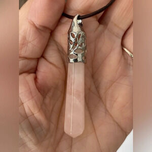 Handmade Rose Quartz Obelisk Pendant Leather Slider Necklace
